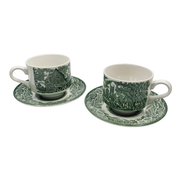 Broadhurst Ironstone Constable Series Green Cups and Saucer Set of 2 - Picture 2 of 6